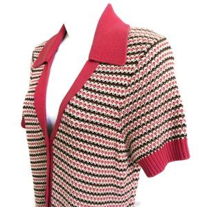 Vintage 80s Ann Taylor Loft Cardigan Knit Stripe Short Sleeve Rockabilly LP